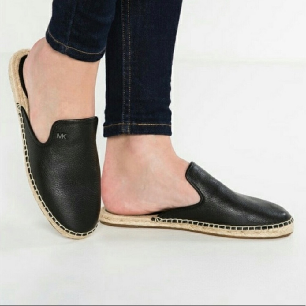 Michael Kors espadrille black slides.  Size 6.5, leather and new!